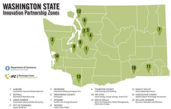 Map of Washington State innovation partnership zones