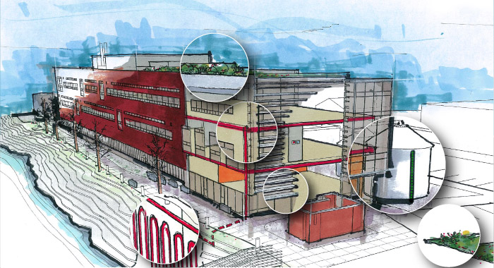 Center for Urban Waters building cutaway: saving energy