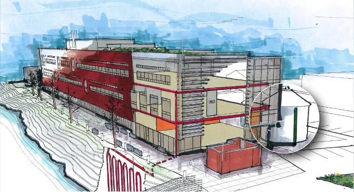 Center for Urban Waters building cutaway: saving water