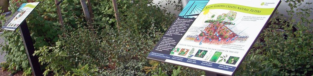 interpretive signage installed along sidewalk